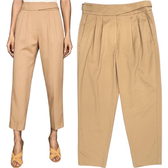 Reiss Camber Pleat Front Tapered Ankle Trousers Pants in Tan Women's Size 6 - Picture 1 of 16